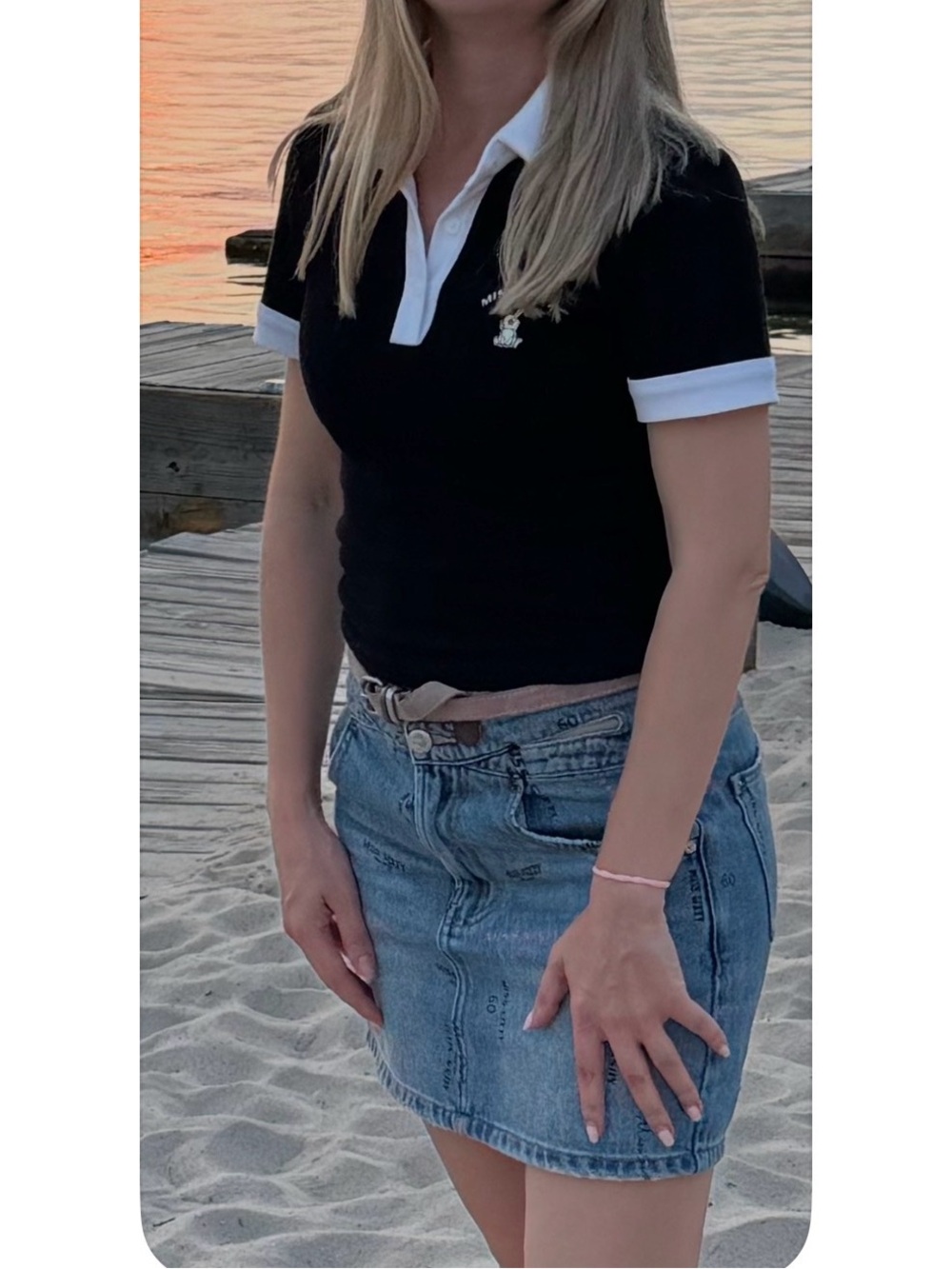 Miss Sixty Y2K Black Contrast Polo Top XS